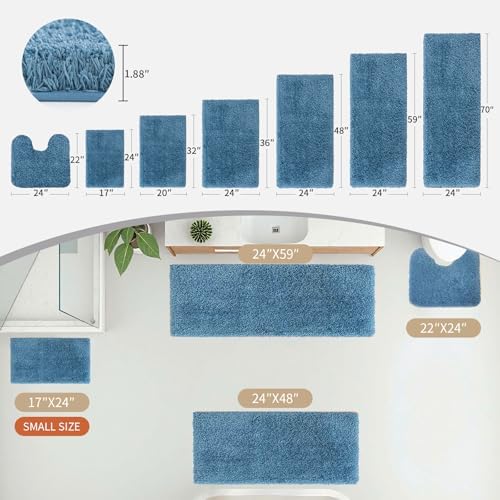 Disolla Blue Bathroom Rugs 24x48, Non-Slip Plush Thick Bath Mat - Image 2