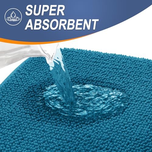 OLANLY Memory Foam Small Bathroom Rugs 24x16, Absorbent Mat, Peacock Blue - Image 3