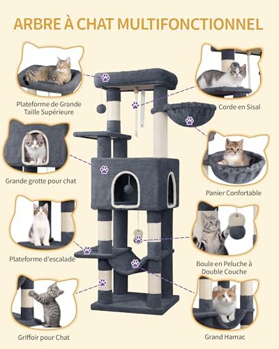 Hzuaneri Cat Tree, 149 cm High, Cat Play Tower, Scratching Post - Image 5