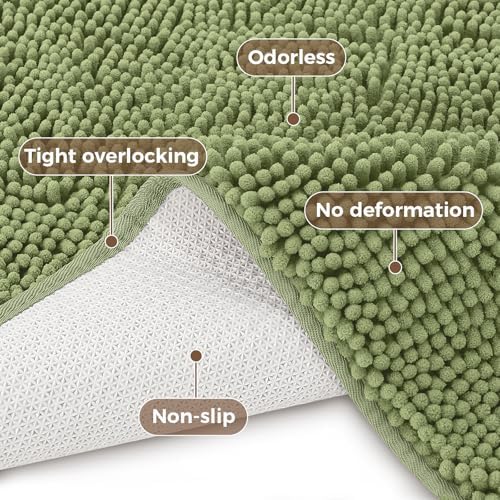 Bcoimo Bath Rugs Mat Set, 2 Piece Non Slip Chenille Sage Bathroom Mat Sets - Image 4