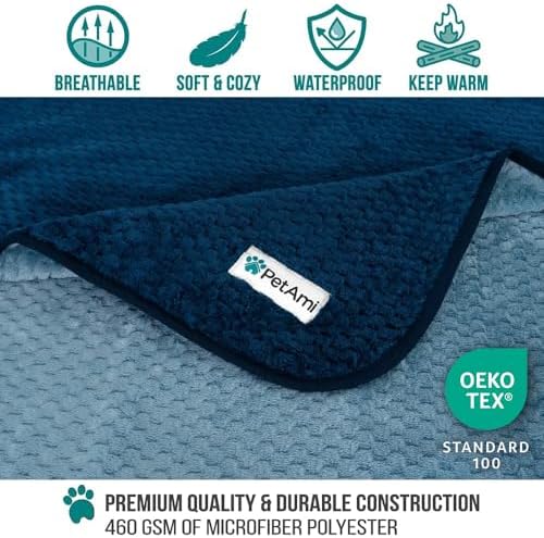 PetAmi Waterproof Dog Blanket, Leakproof Puppy Blanket, 29x40 Navy Blue - Image 3
