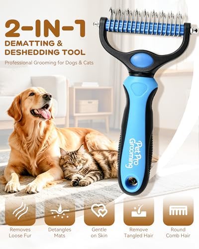 Tool, 2-In-1 Double-Sided Grooming Tool, Pet Shedding Remover Rounded-Tooth Comb - Image 2