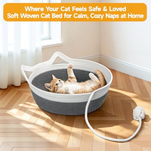 Cotton Rope Woven Cat Bed Basket, Cat Beds - Image 6