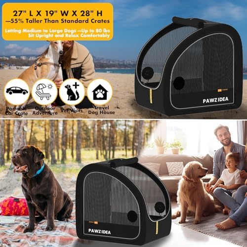 PAWZIDEA Portable Dog Crate for Car Travel, Medium & Large Dogs Up to 80lbs - Image 5