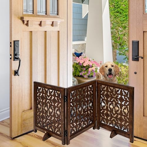 Foldable Wooden Dog Gate, 54 Inch Wide, Burnt Finish - Image 2