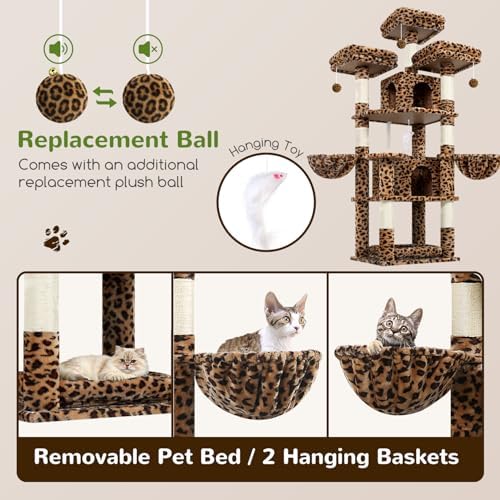 Globlazer Big XL Cat Tower for Indoor Multiple Cats, Leopard Print - Image 5