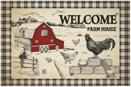 Giwawa Farmhouse Rooster Bath Rug Country Chicken Shower Rug Absorbent Bath by Giwawa