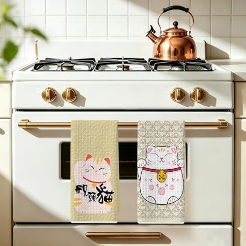2 Pcs Japanese Lucky Cat Kitchen Towels, Cat Gifts Reusable Dish Towels - Image 5