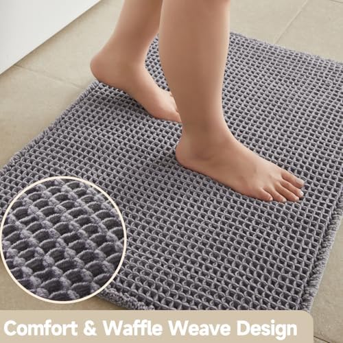 TYUU Waffle Bath Mat, Boho Bathroom Rugs Non Slip, 36x24 Grey - Image 3