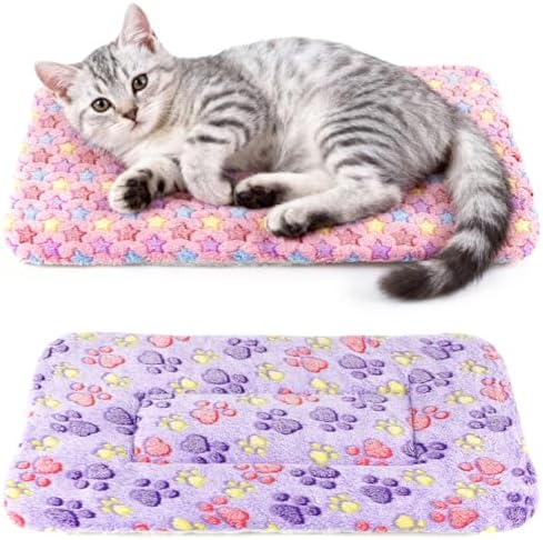 2 Pack Cat Blankets for Indoor Cats, Ultra Soft Reversible Mat, Fluffy Flannel by HeNdShe