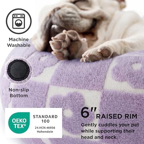 LE SURE Shown on TV Jacquard Donut Cat Beds Indoor, Flower Checks 20x20x6in - Image 3