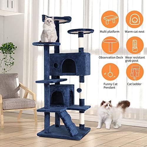 BestPet | 54" Cat Tree Tower | Navy Blue | Sturdy Multi-Level Cat Tree - Image 5