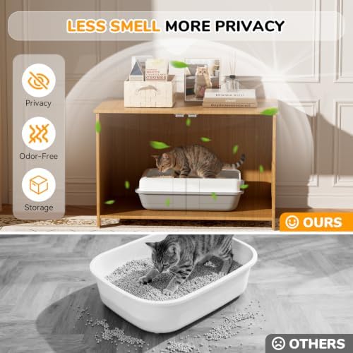Cat Litter Box Enclosure Furniture Dog Proof, Hidden Kitty Washroom Cabinet Low - Image 3