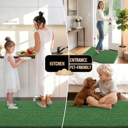 OLANLY Thick Chenille Bathroom Runner Rugs Mats 44x24, Olive Green - Image 6