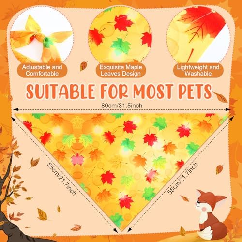 Preboun 50 Pcs Fall Thanksgiving Dog Bandanas Bulk, Pumpkin & Maple Leaves - Image 3