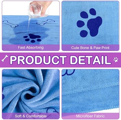 8 Pcs Dog Towel for Drying, 18 x 28 Inch, Dog Paw and Bone, Classic Color - Image 3