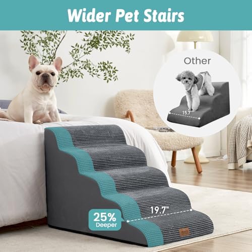 COZY KISS Extra Wide Dog Stair for Small Dog, 5 Step Pet Ramp for Bed - Image 2