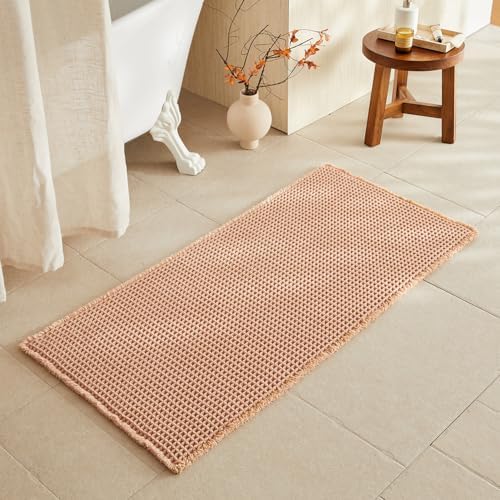 TYUU Waffle Bath Mat, Boho Bathroom Rugs Non Slip, 48x24 Light Peach by TYUU