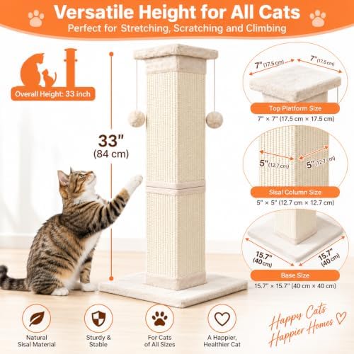 SOCATER Cat Scratching Post 33 Inch Nature Sisal Cat Scratch Post - Image 2