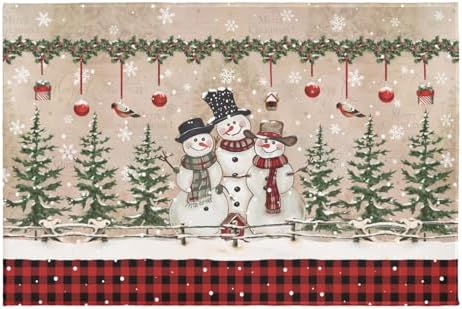 Giwawa Winter Snowman Bath Rug Red Buffalo Plaid Bathtub Mats Soft Absorbent by Giwawa