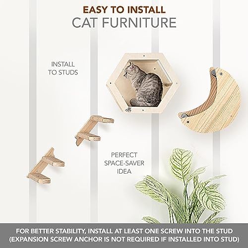 3-Piece Cat Wall Furniture Set: Hammock, Hexagon House & Climbing Steps - Image 6