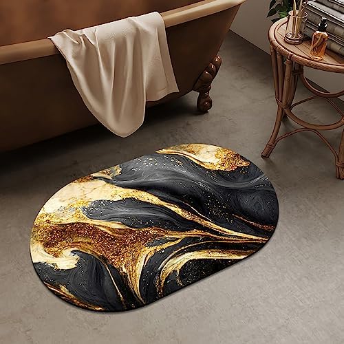 Black Grey Gold Marble Texture Super Absorbent Quick-Drying Bathroom Mat Rug by ZHUZHISHAN