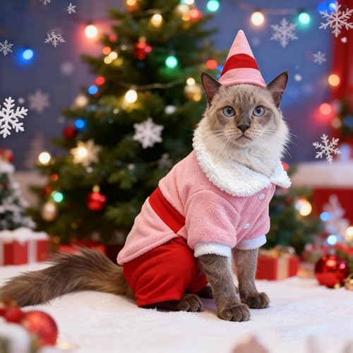Dog Elf Christmas Outfit with Cap, Funny Party Cosplay Winter Warm Dogs Christmas Outfit (Pink, 3X-Large) - Image 5
