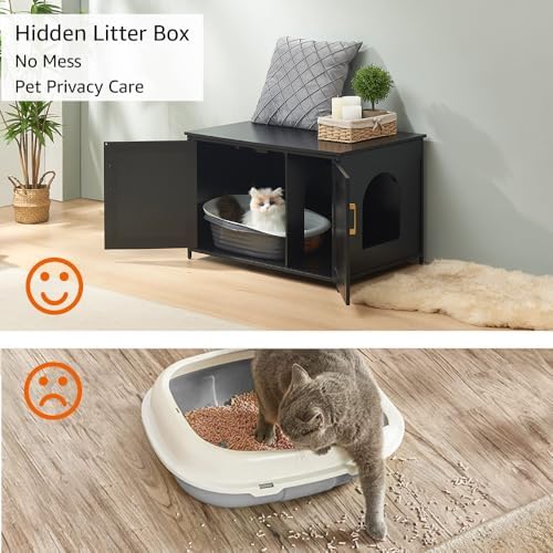 unipaws Top Opening Cat Litter Box Enclosure Furniture, Flip Top Design - Image 2