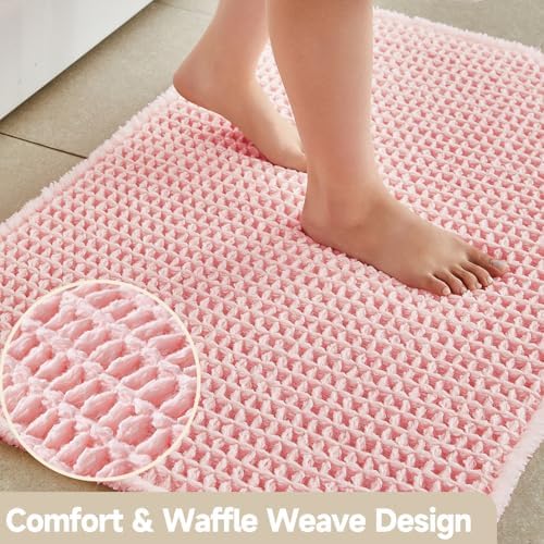 TYUU Waffle Bath Mat, Small Cute Bathroom Rug, 24x16 Light Peachy Pink - Image 3