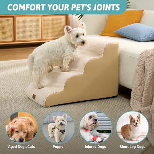 COZY KISS Wide Dog Stairs for Small Dog 19.7" H, 4 Step Pet Ramp for Bed - Image 5