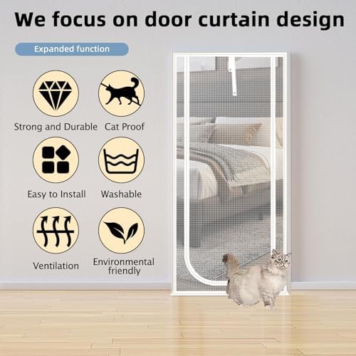 Reinforced Cat Screen Door, Fits Door Opening Size 36''x 81'', Thickened Cat - Image 4