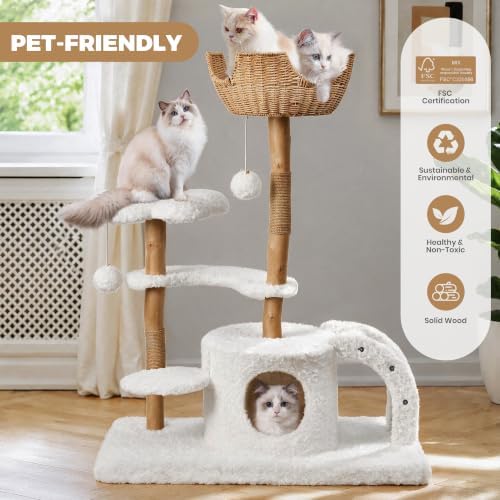 Easyego Modern Cat Tree, 45.6" Aesthetic Wood Cat Tree Tower - Image 6
