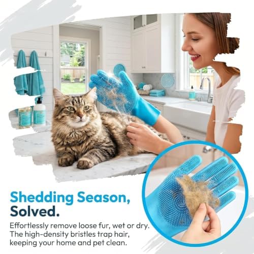 Dog Washing Grooming Kit, Pet Bathing Gloves Shampoo Brush - Image 3