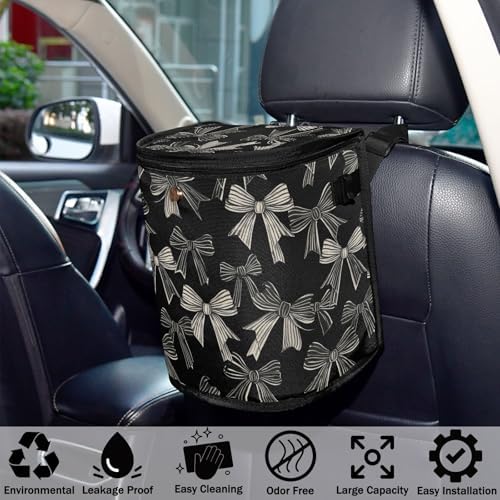 Car Trash Can Black White Bow Car Garbage Bag - Image 5
