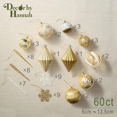 DecobyHannah 60ct White Gold Christmas Ornaments Set for Tree Decorations - Image 3