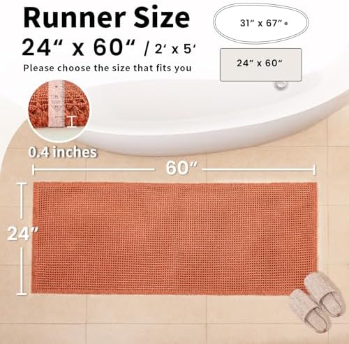 Burnt Orange Bathroom Rug, Fall Waffle Bath Mat Runner - Image 2
