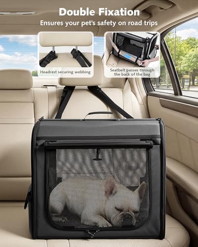 Dog Car Carrier Light Weight 24×17.7×20.5in, Foldable Dog Carrier, Dark Gray - Image 3