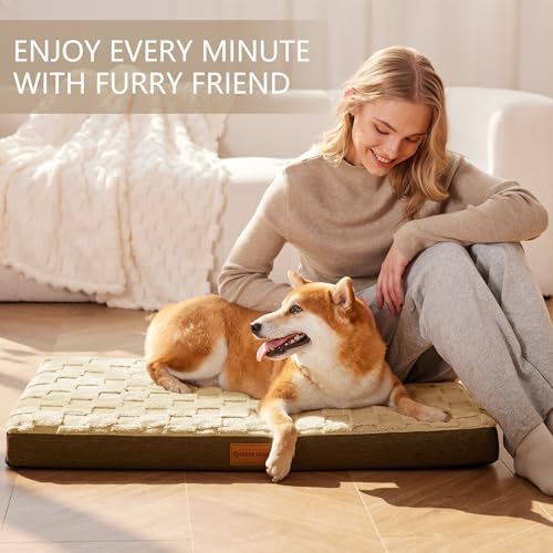 Patas Lague Orthopedic Large Dog Bed Washable Pet Crate Mat 56''X40'' Camel - Image 2