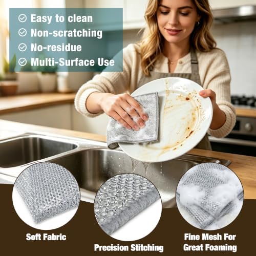 50 Pcs Non-Scratch Reusable Silver Wire Dishwashing Rags - Image 3