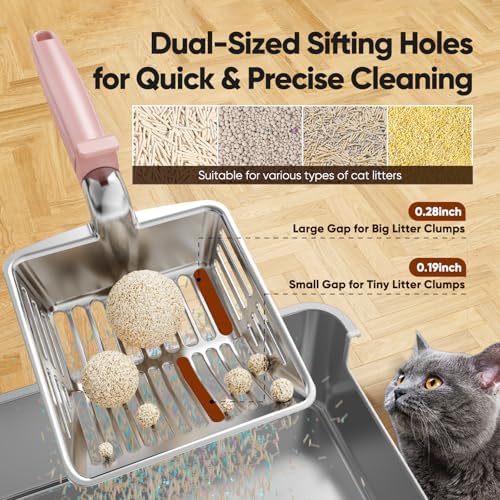 Large Metal Cat Litter Scoop w/ Deep Shovel, Dual-Size Holes & Hanging Hook - Image 3