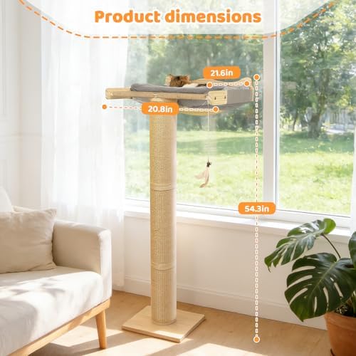 Cat Window Perch Hammock with 3-Piece Detachable Roman Column Sisal Scratching - Image 3