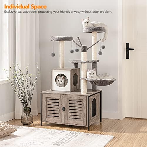 HOOBRO Cat Tree with Litter Box Enclosure, 27.6" L x 18.9" W x 52" H, - Image 4