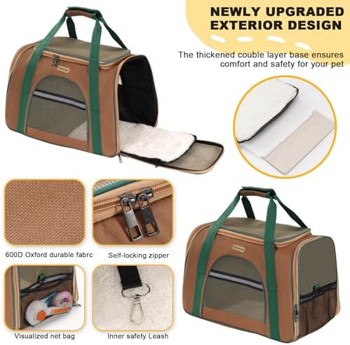 Soft-Sided Pet Carrier for Cats & Small Dog 10 LBS Brown Fabric Pet Home - Image 5