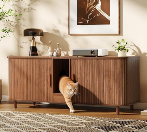 Flluted Double Cat Litter Box Enclosure Large Hidden Litter Box by RUSTYER