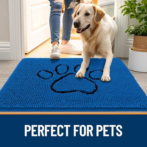OLANLY Dog Door Mat for Muddy Paws 28x18, Paw Print Design Chenille Mud Mat - Image 6