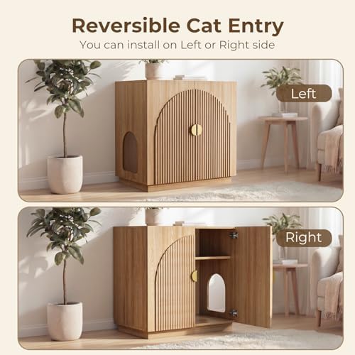Amunrbrek Large Litter Box Enclosure, Fluted Hidden Cat Litter Box Cabinet - Image 6