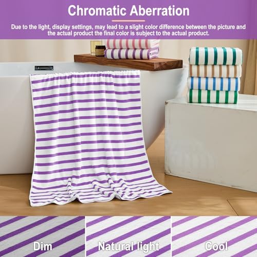 JML Microfiber Beach Towels, 4 Pack, Cabana Stripe Purple - Image 6