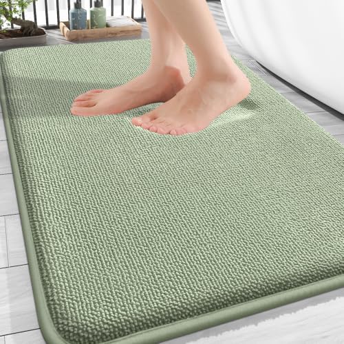 OLANLY Thick Memory Foam Bathroom Rug 34x21, Absorbent Bath Mat, Sage Green by OLANLY