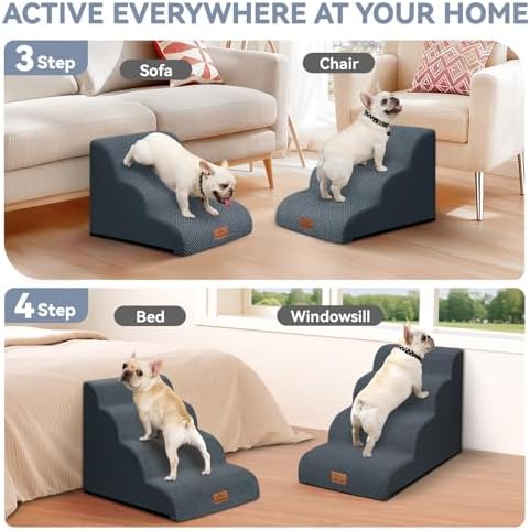Zerbuger Dog Ramp and Stairs for Bed, Dark Grey 3 Steps 16" H - Image 2