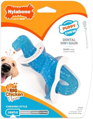 Nylabone Puppy Chew Dental Dinosaur Dog Chew Toy, Chicken Flavor by Nylabone